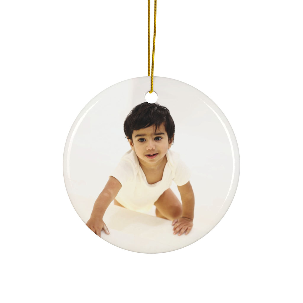 Personalized Double-Sided Ceramic Photo Ornament – Round Baby Keepsake | Single Ornament 19.99, Bundle of 3 for 29.99