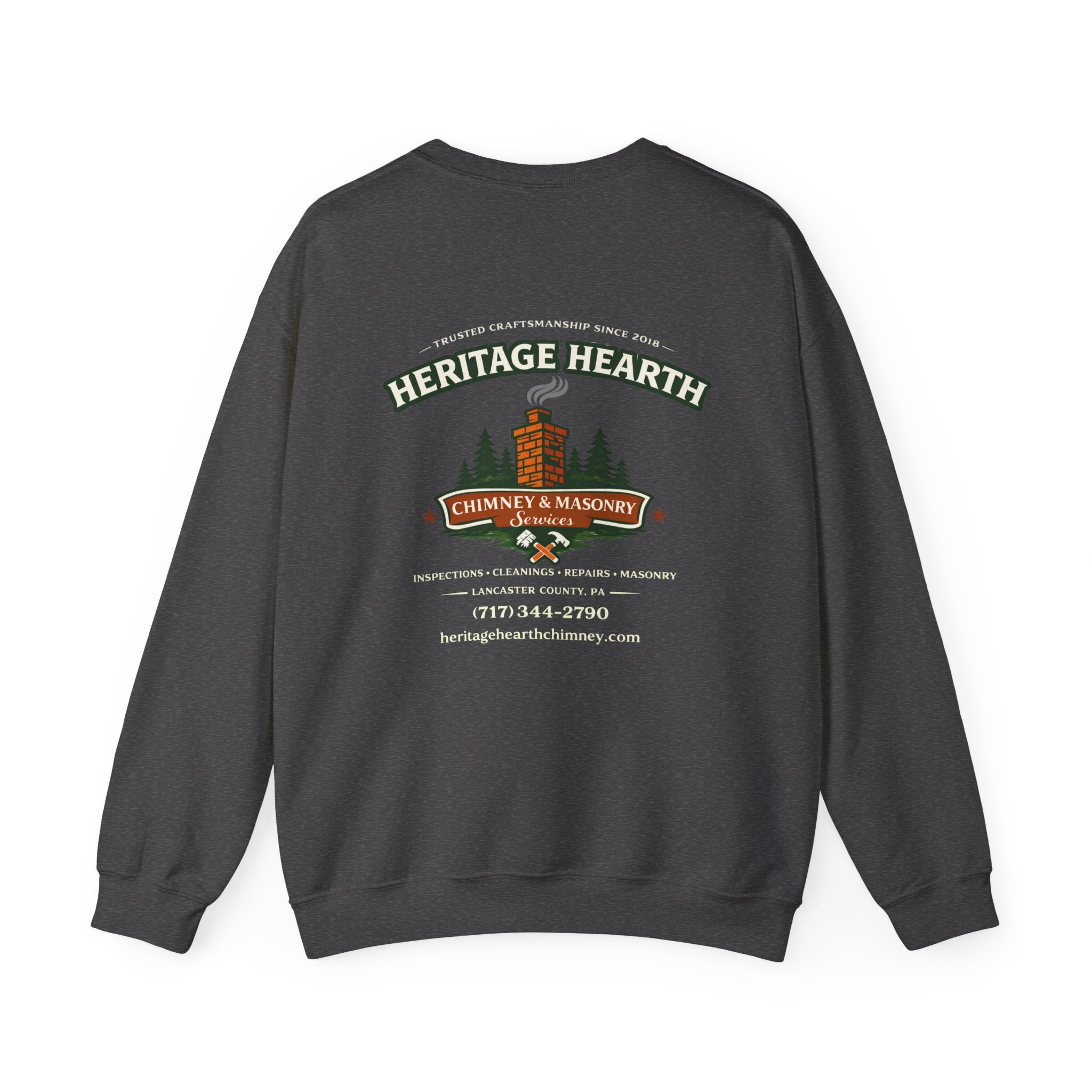 Heritage Hearth Crewneck Sweatshirt — Chimney & Masonry Logo Pullover