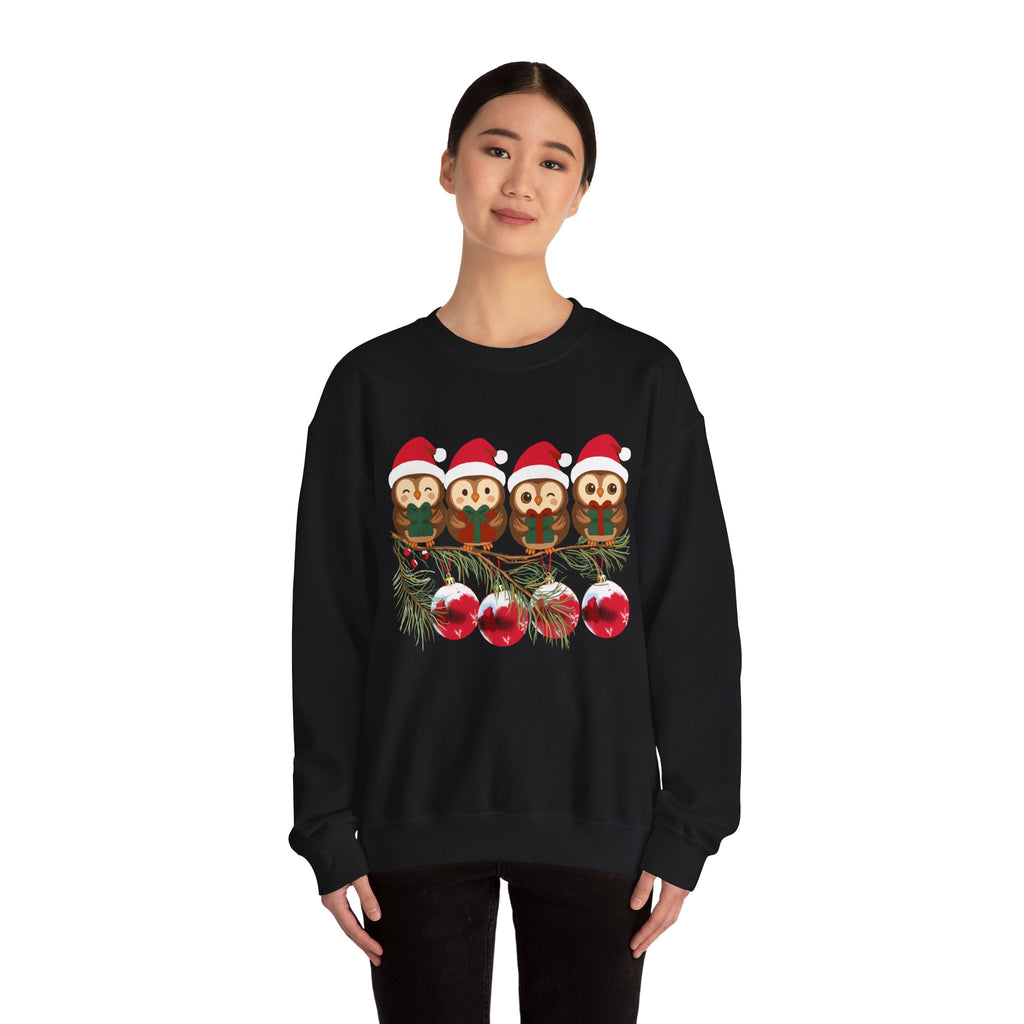 Festive Cheerful Owls Holiday Sweatshirt