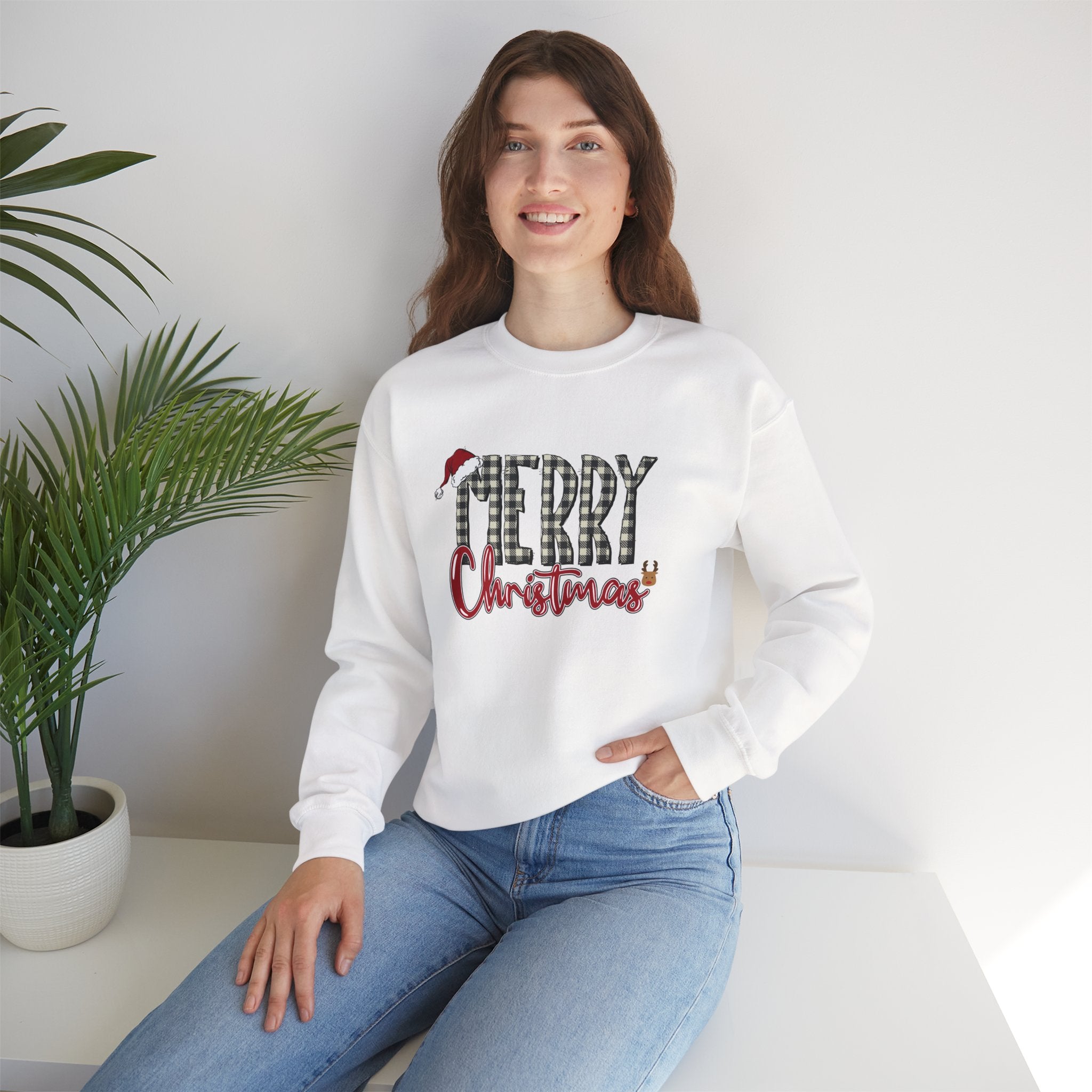 Merry Christmas Plaid Crewneck Sweatshirt – Classic Holiday Design
