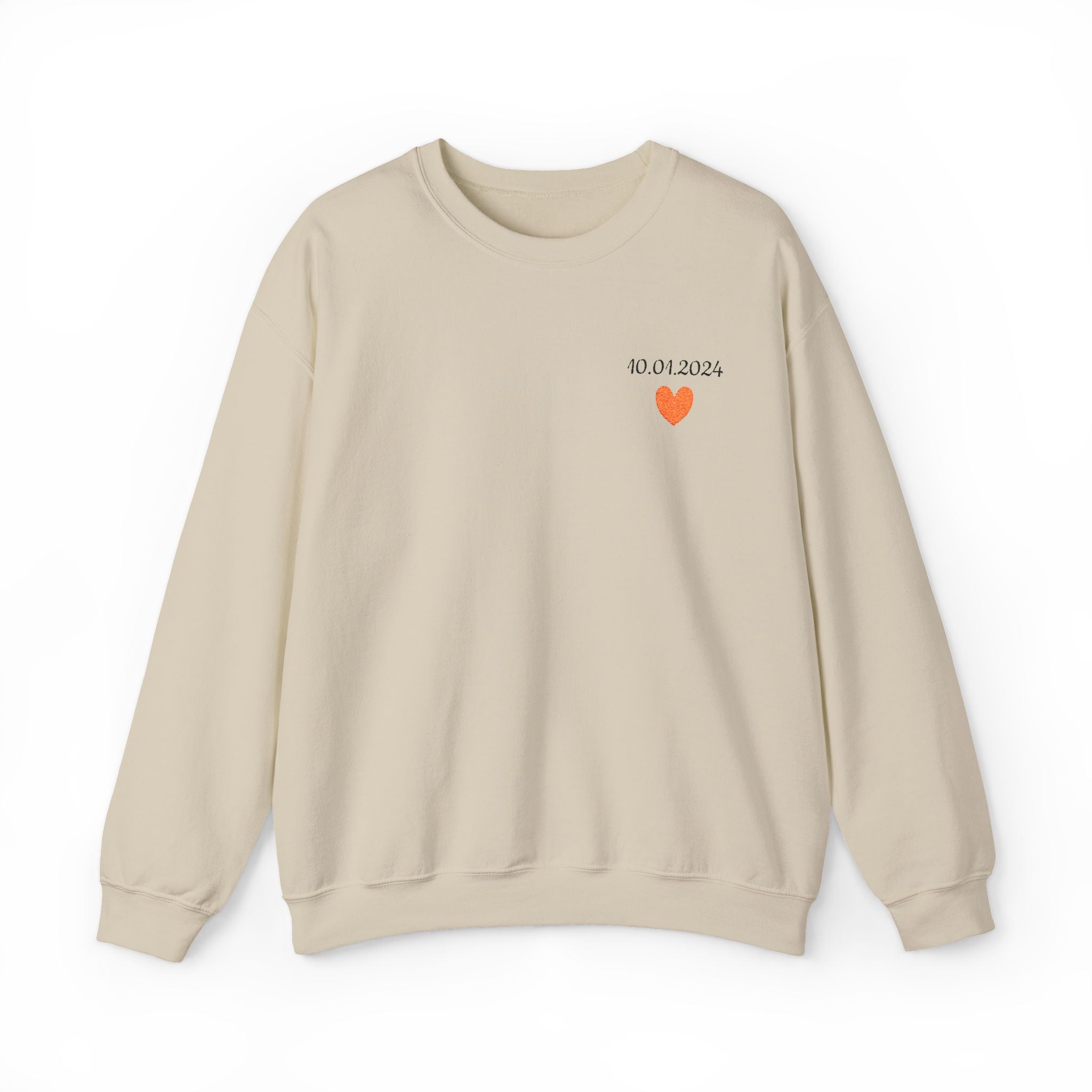 Embroidered Date Heart Crewneck Sweatshirt — Minimal Personalized Gift