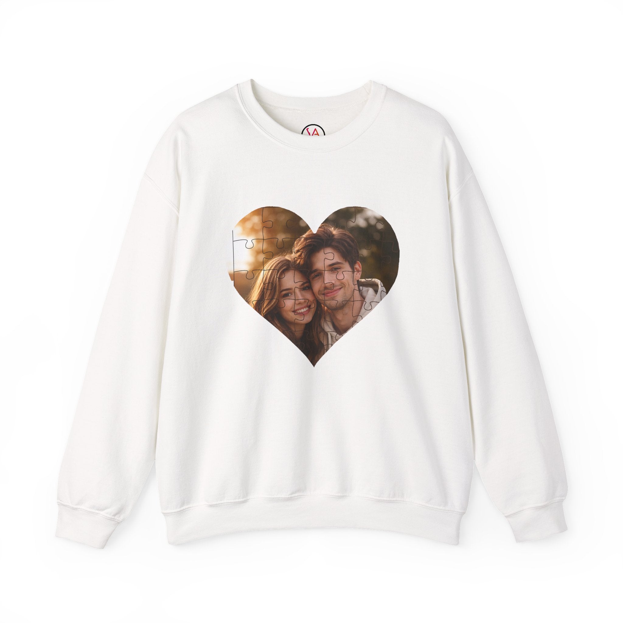 Personalized Puzzle Heart Photo Collage Sweatshirt – Custom Memory Crewneck