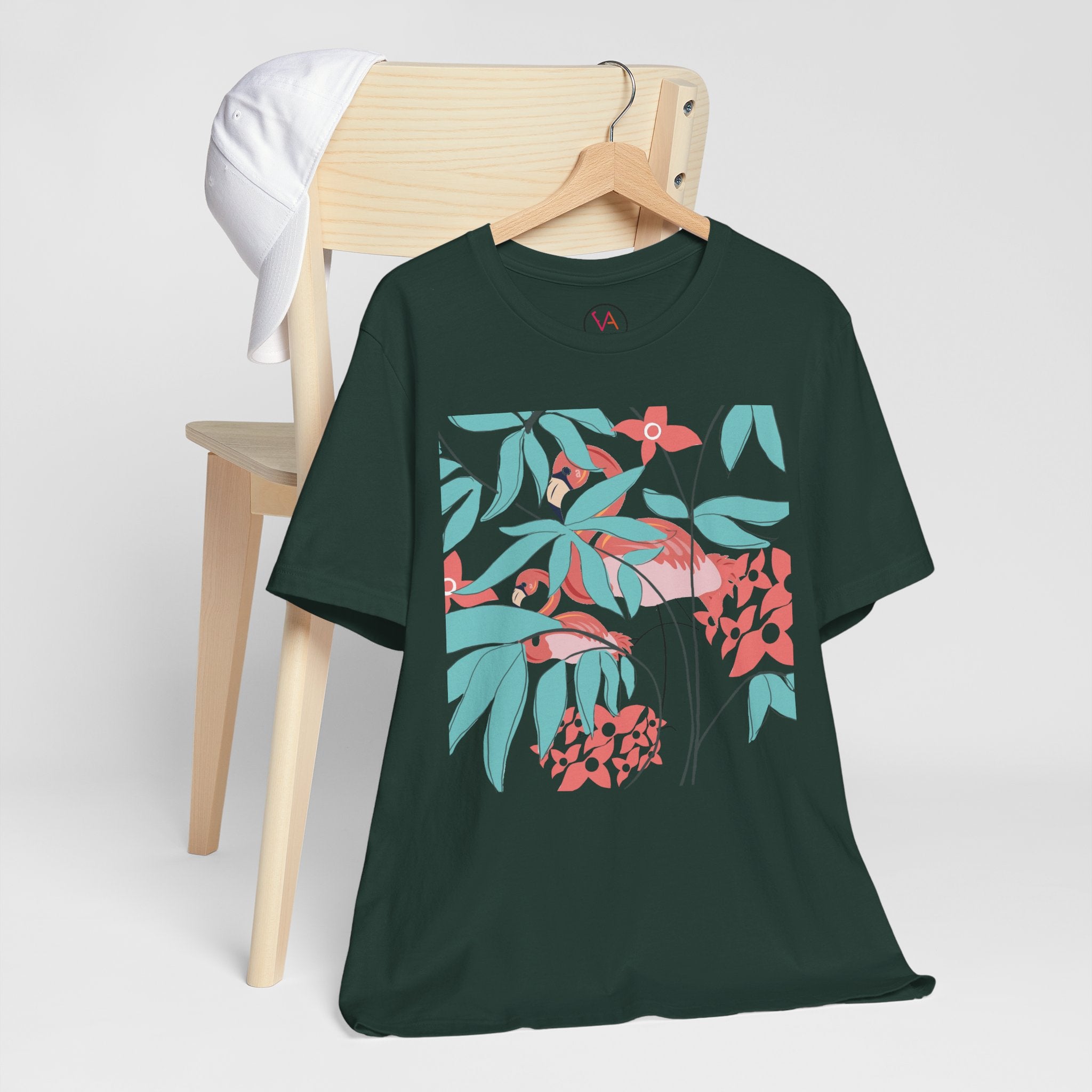 Floral Flamingo Short Sleeve Unisex Cotton T-Shirt