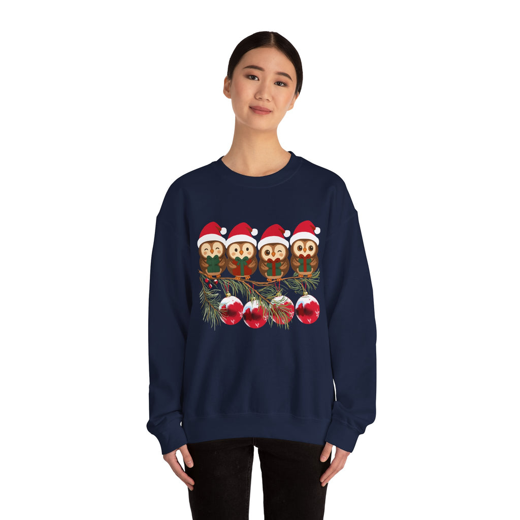 Festive Cheerful Owls Holiday Sweatshirt