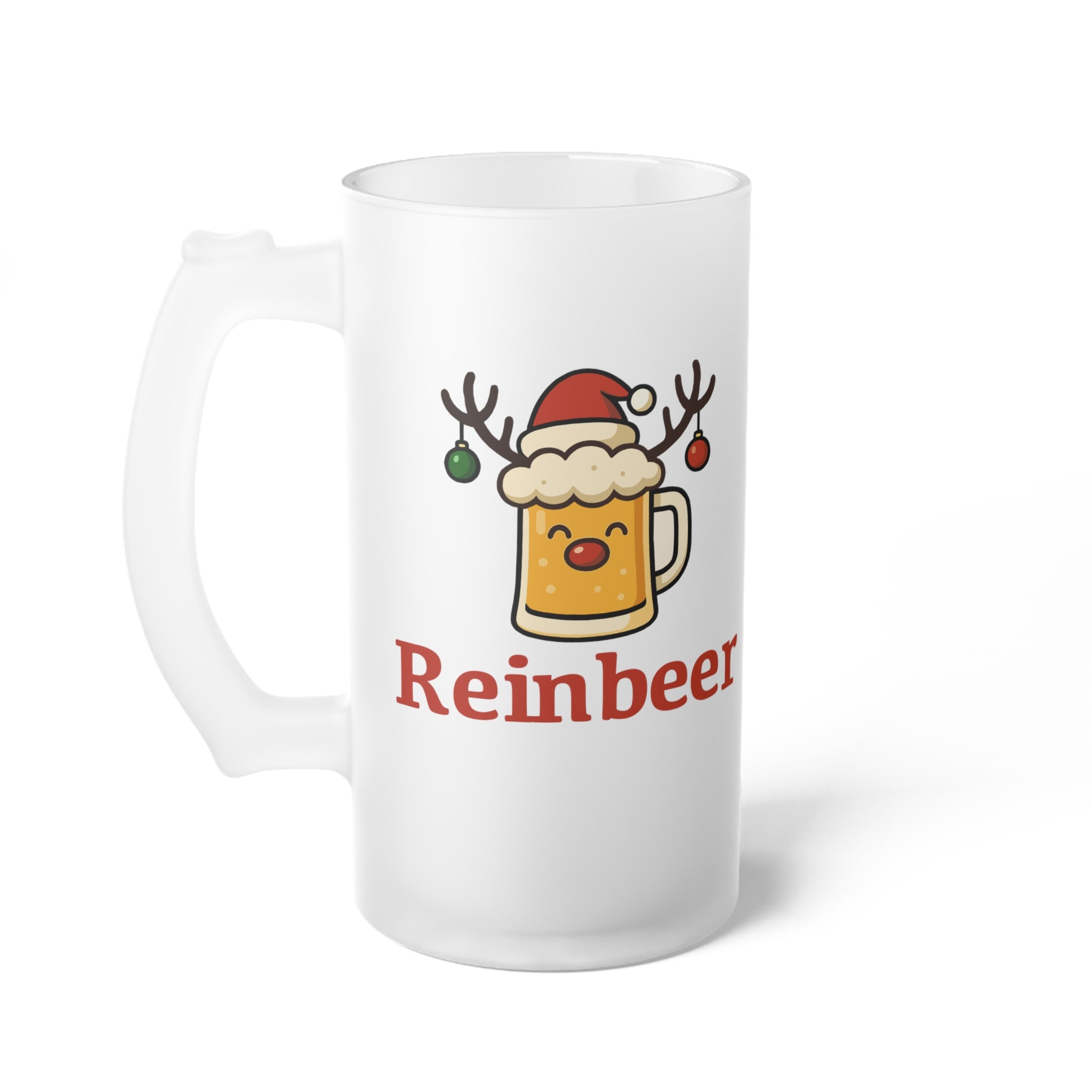 Christmas Beer Mug – 'Reinbeer' Frosted Glass Holiday Beer Stein