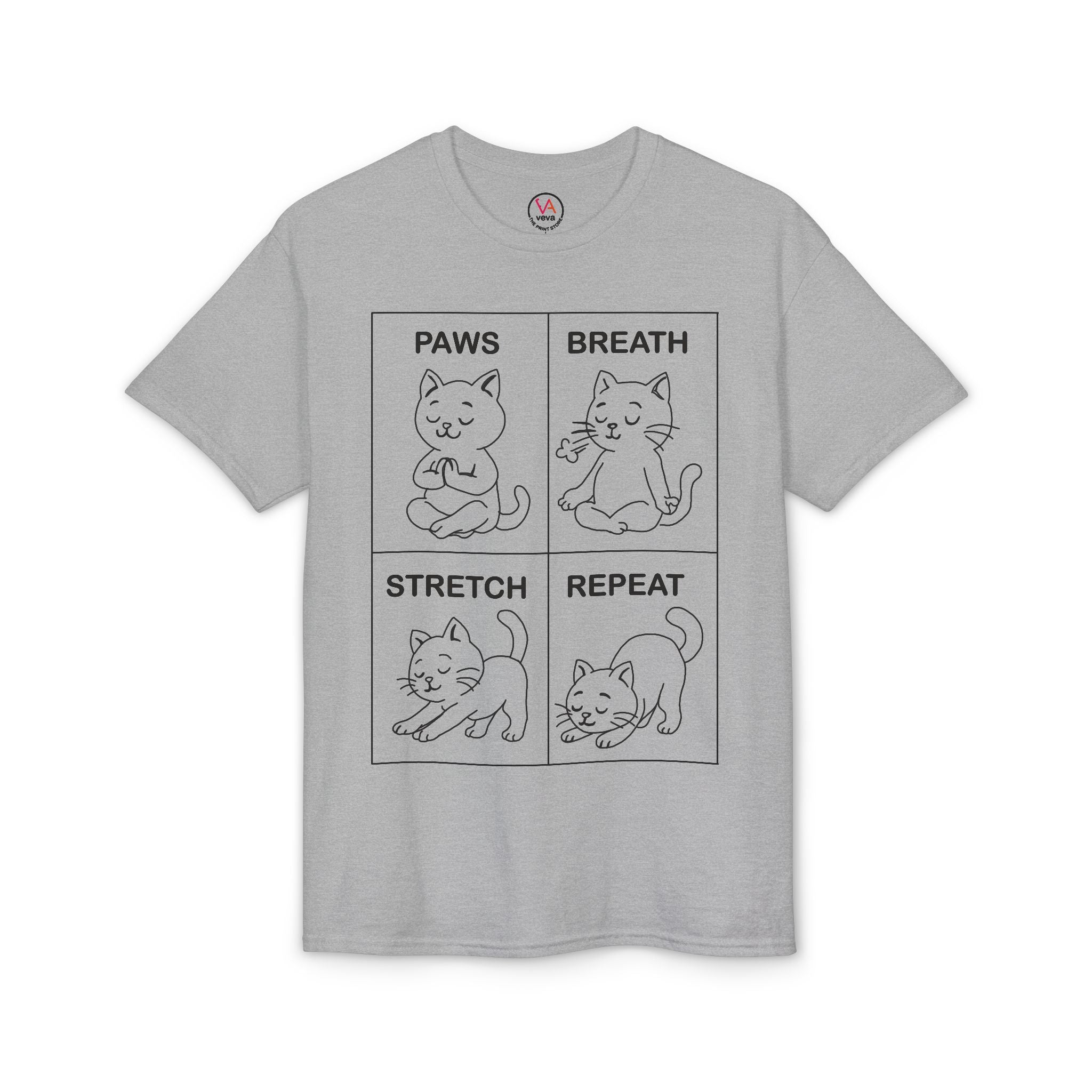 Paws Breath Stretch Repeat T‑Shirt — Cute Cat Yoga Graphic Tee