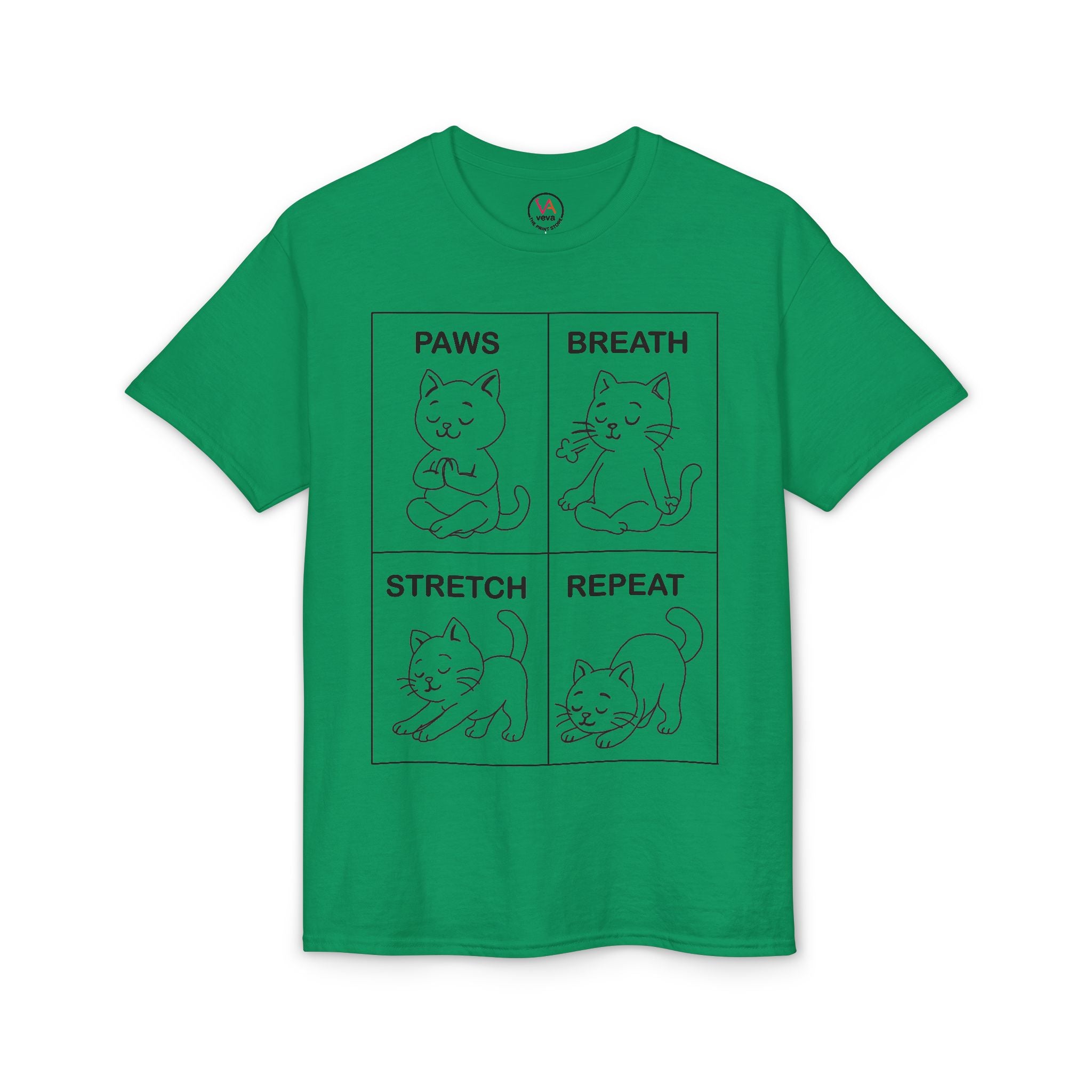 Paws Breath Stretch Repeat T‑Shirt — Cute Cat Yoga Graphic Tee