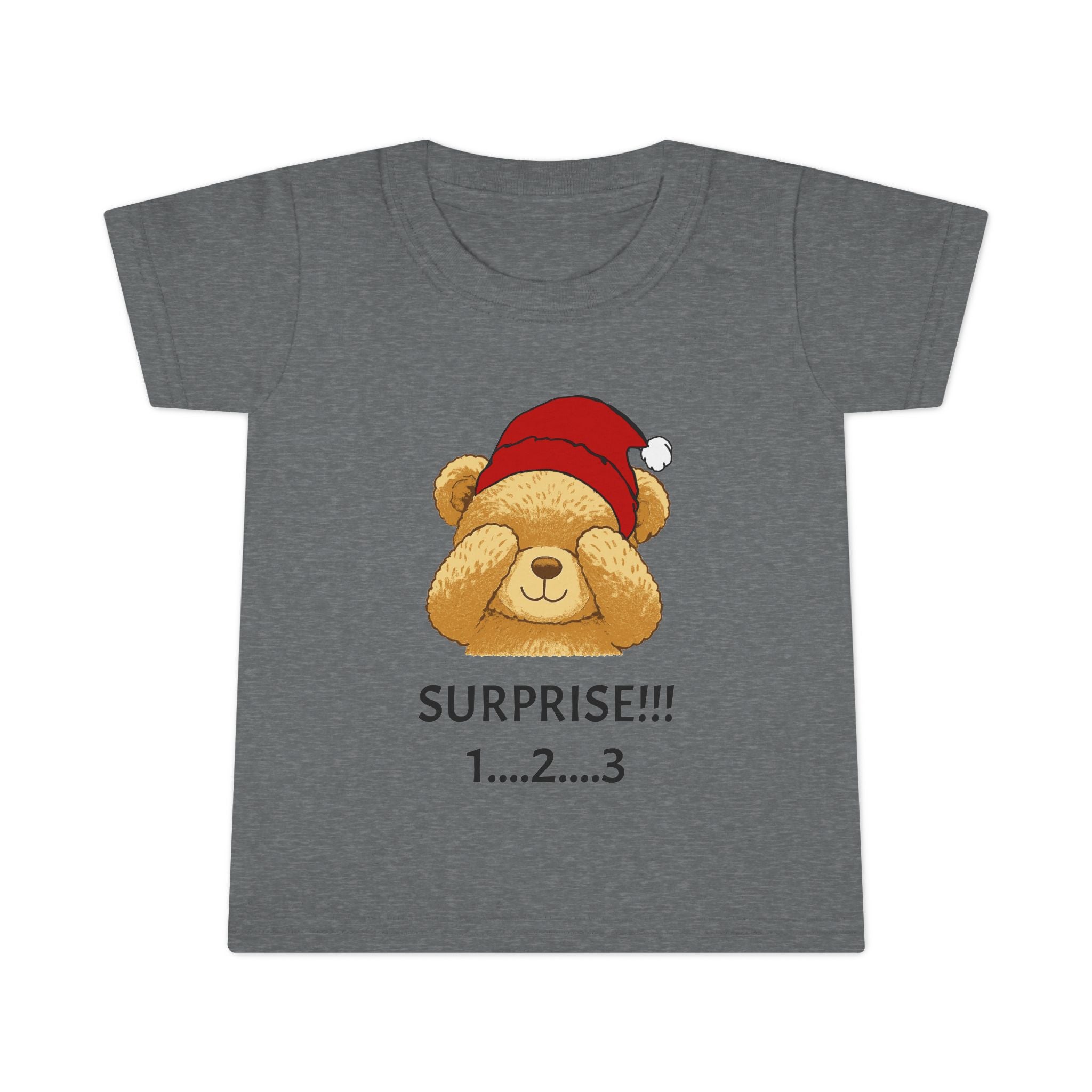 Toddler T-Shirt - Cute Surprise Bear with Santa Hat "SURPRISE!!! 1...2...3" Christmas Holiday Tee