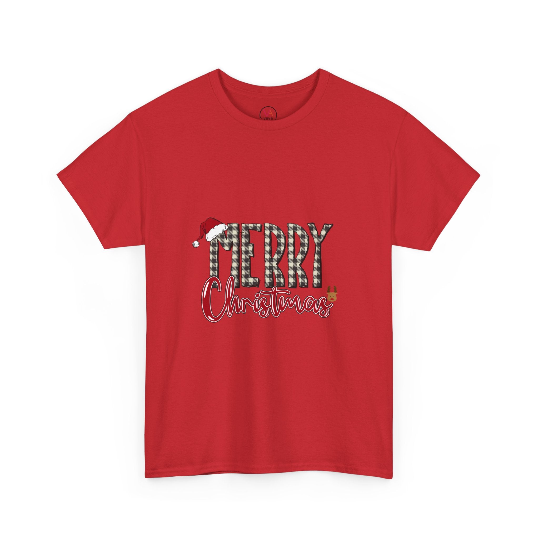 Merry Christmas Plaid Tee — Festive Santa Hat Holiday T‑Shirt