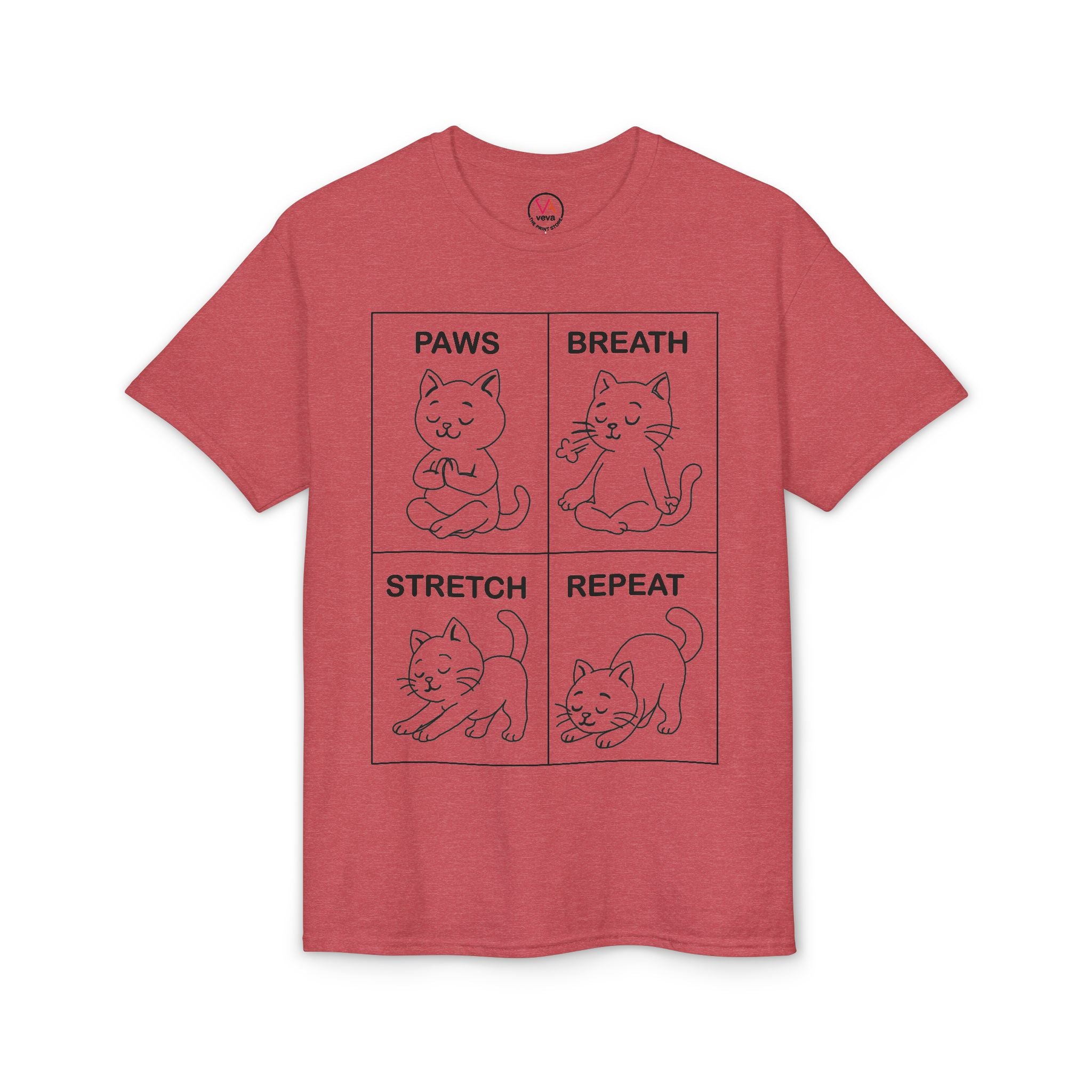 Paws Breath Stretch Repeat T‑Shirt — Cute Cat Yoga Graphic Tee