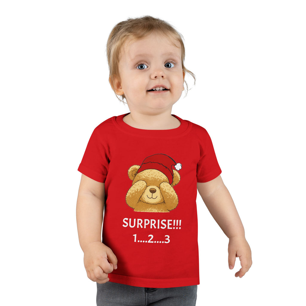 Toddler T-Shirt - Cute Surprise Bear with Santa Hat "SURPRISE!!! 1...2...3" Christmas Holiday Tee