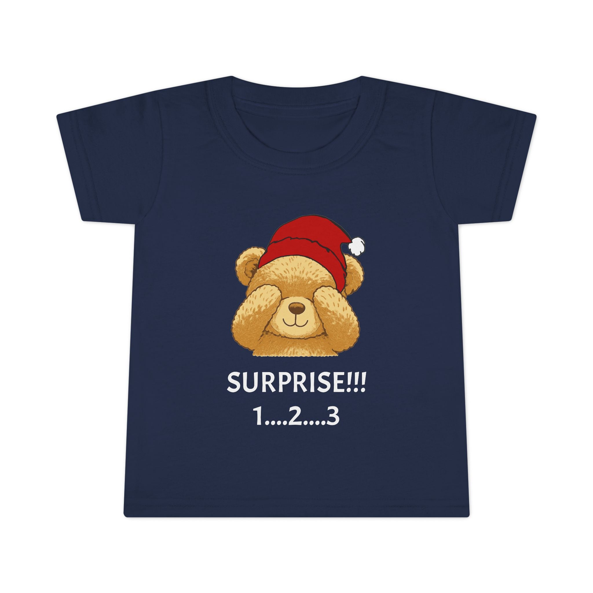 Toddler T-Shirt - Cute Surprise Bear with Santa Hat "SURPRISE!!! 1...2...3" Christmas Holiday Tee