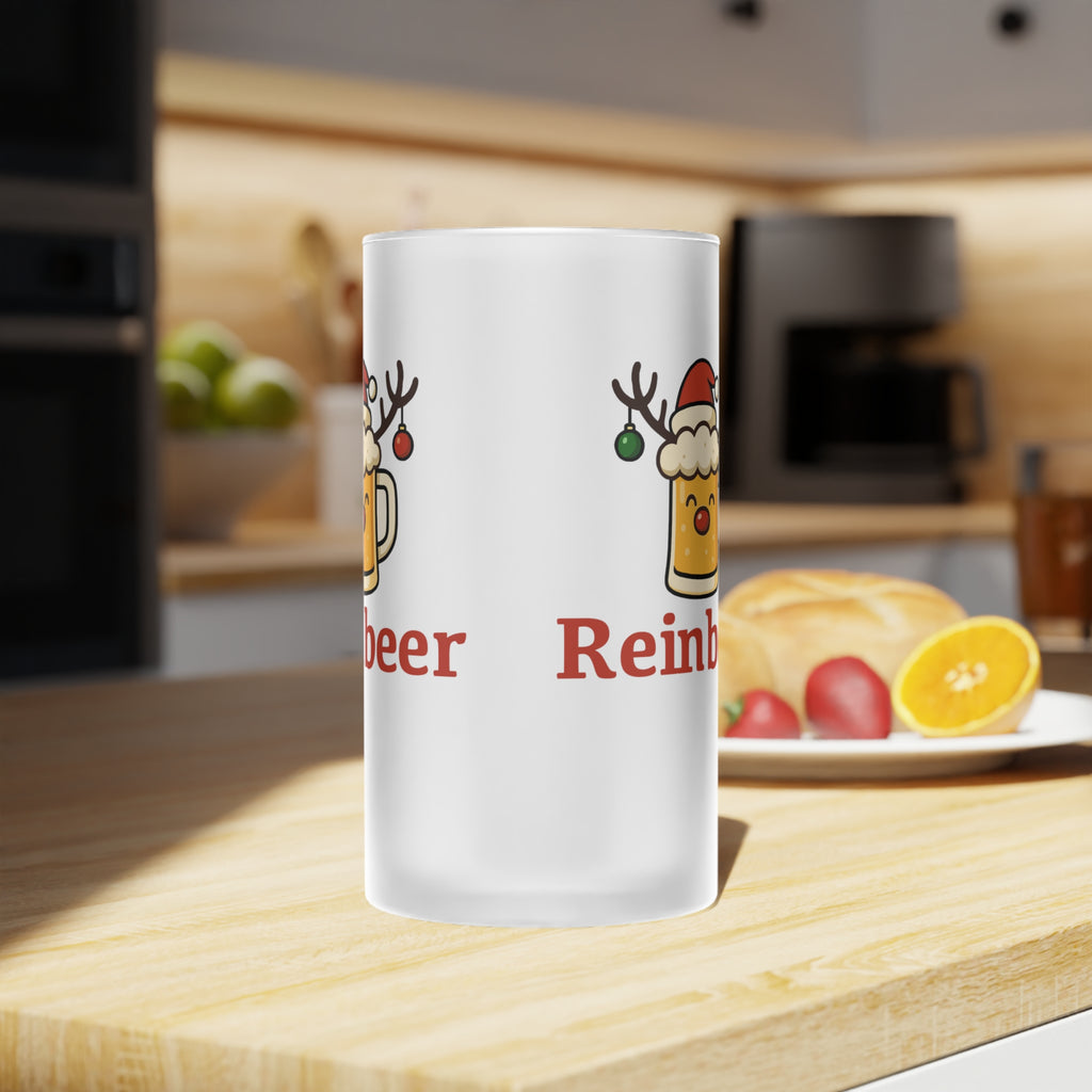Christmas Beer Mug – 'Reinbeer' Frosted Glass Holiday Beer Stein