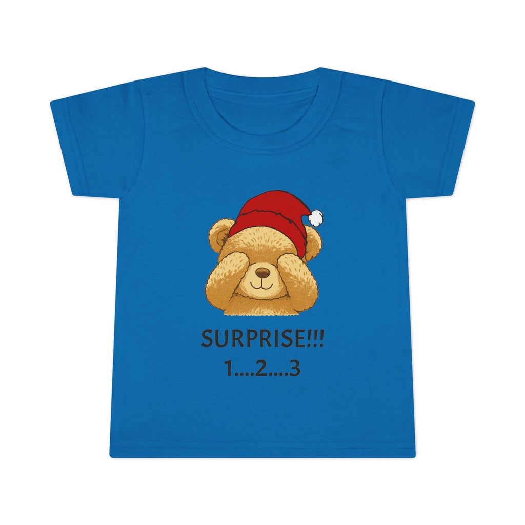 Toddler T-Shirt - Cute Surprise Bear with Santa Hat "SURPRISE!!! 1...2...3" Christmas Holiday Tee
