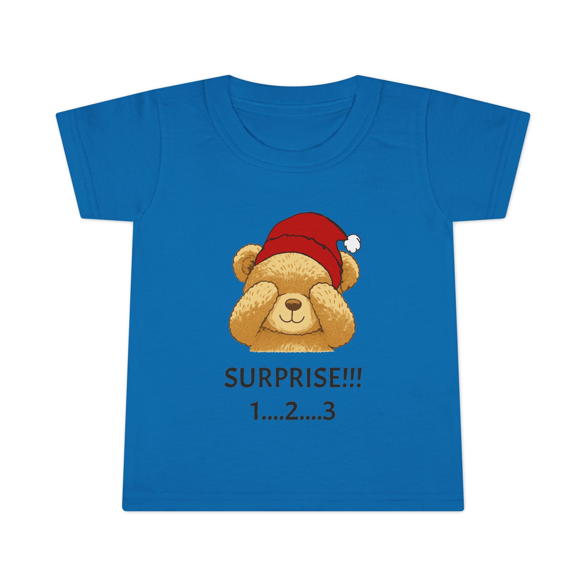 Toddler T-Shirt - Cute Surprise Bear with Santa Hat "SURPRISE!!! 1...2...3" Christmas Holiday Tee