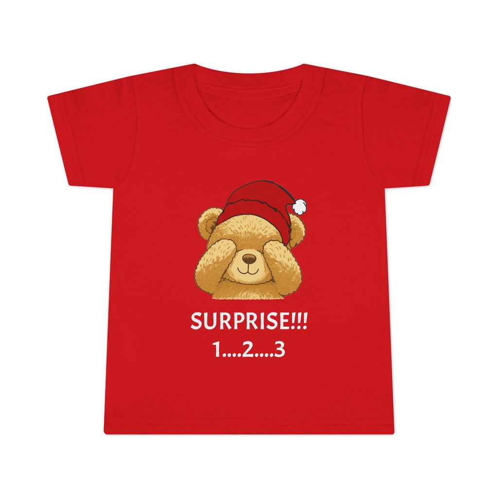 Toddler T-Shirt - Cute Surprise Bear with Santa Hat "SURPRISE!!! 1...2...3" Christmas Holiday Tee