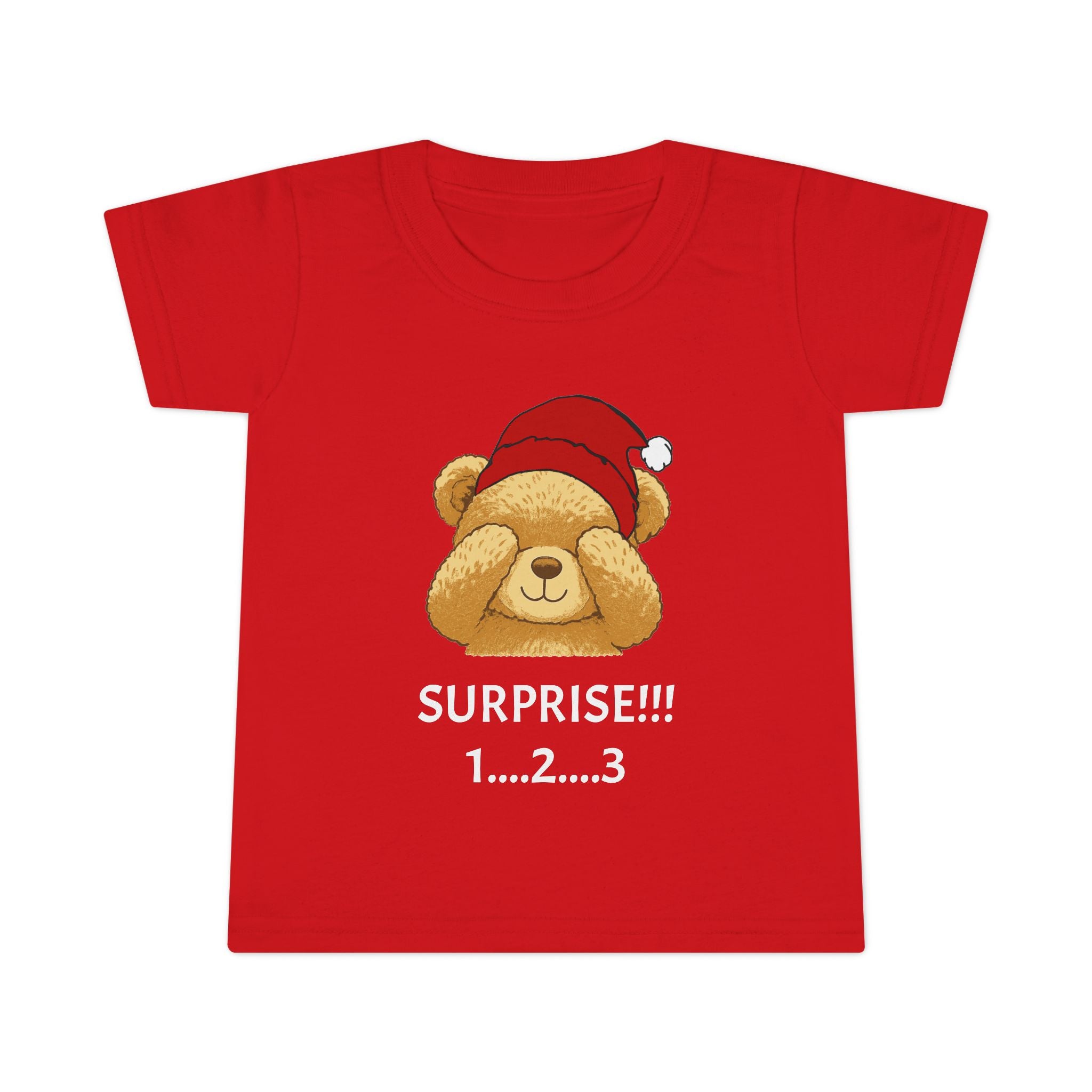 Toddler T-Shirt - Cute Surprise Bear with Santa Hat "SURPRISE!!! 1...2...3" Christmas Holiday Tee