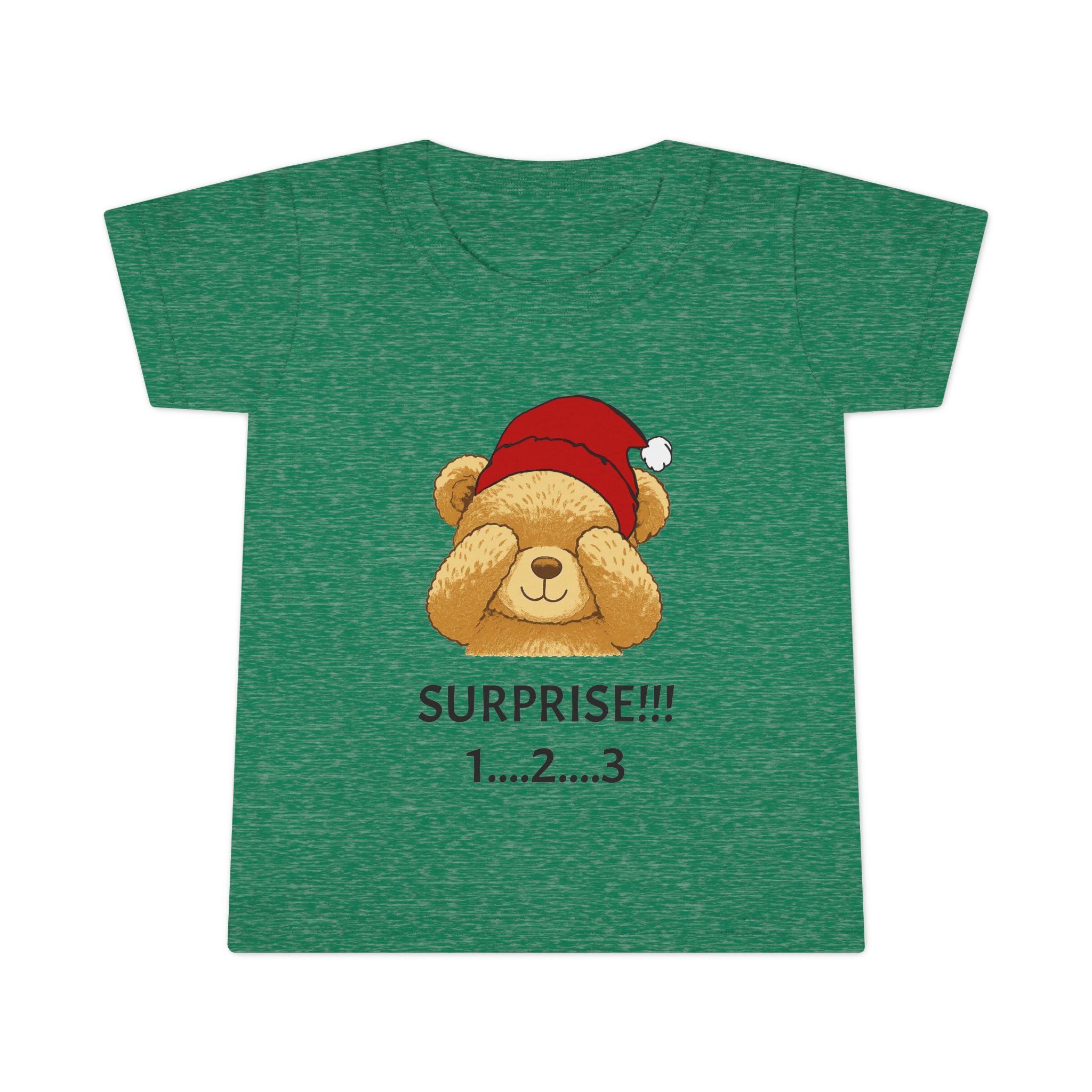 Toddler T-Shirt - Cute Surprise Bear with Santa Hat "SURPRISE!!! 1...2...3" Christmas Holiday Tee