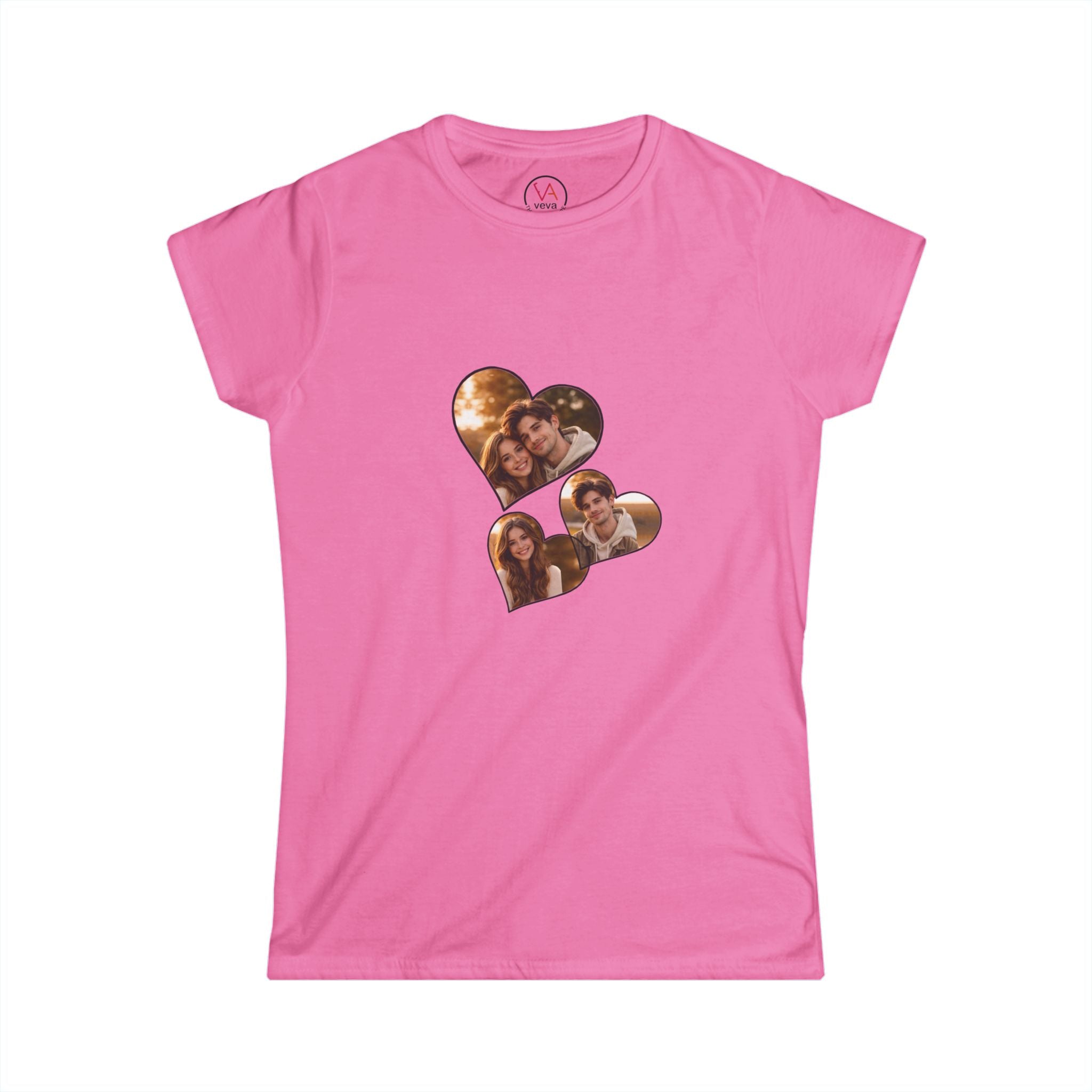 Custom Double Heart Photo T-Shirt for Her - Personalizable Tee