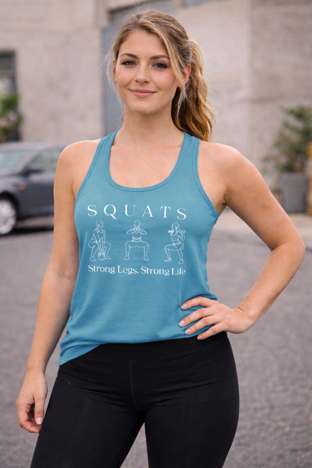 Squats. Strong Legs. Strong Life. – Women’s Racerback Tank