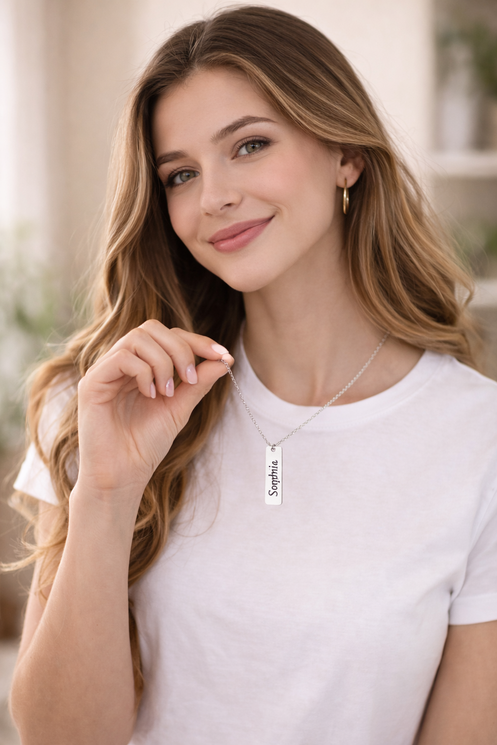 Engravable Vertical Bar Necklace — Personalized Minimalist Pendant