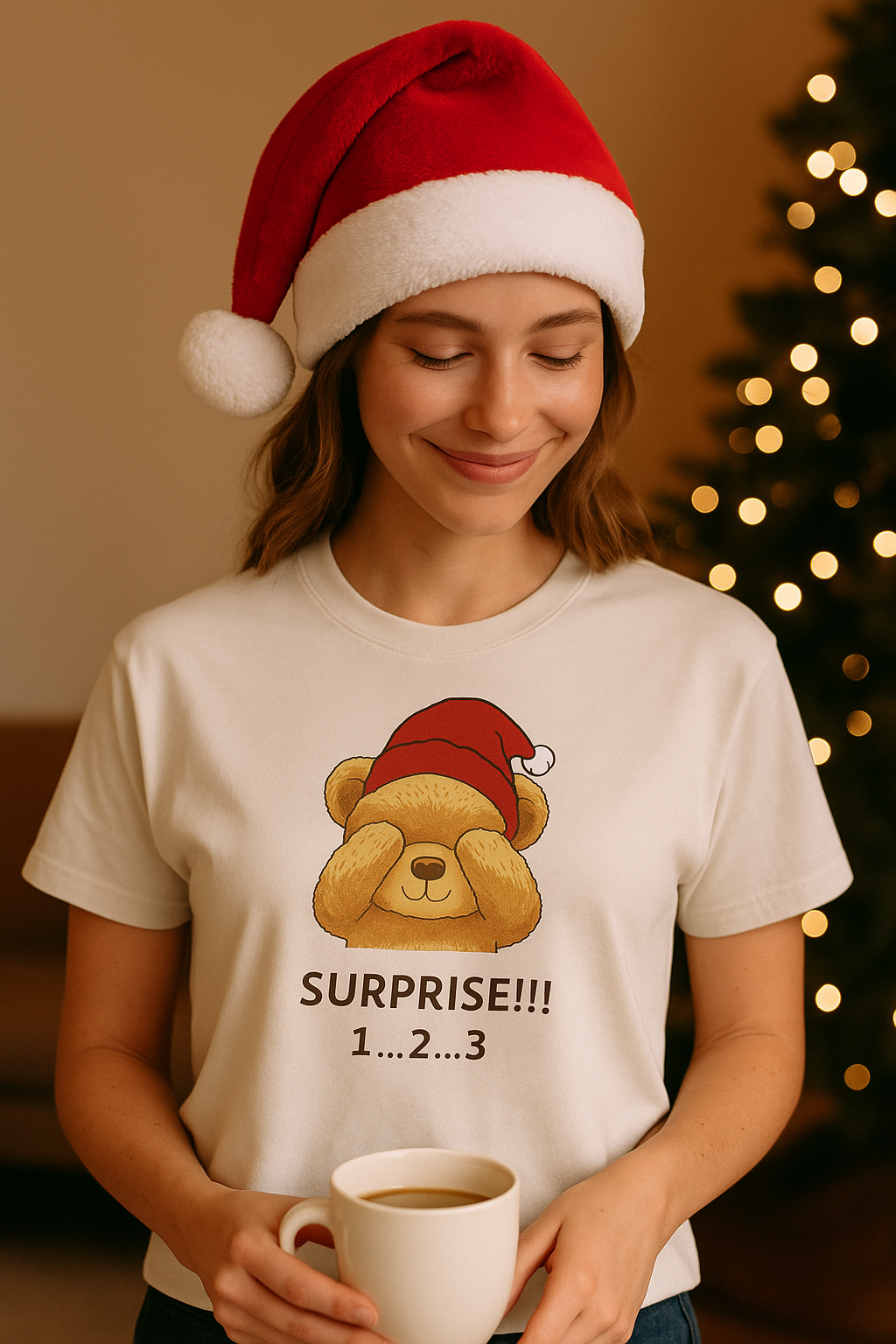Surprise Bear Christmas Tee — Cute Holiday Bear Graphic T-Shirt